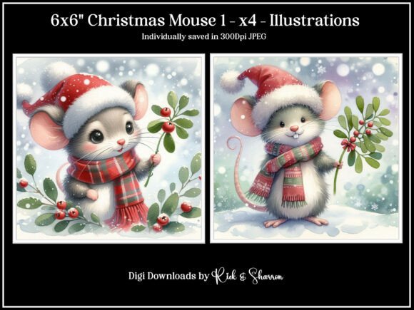 Charming Holiday Graphics: The 6x6 Christmas Mouse 1- X4 Illustration