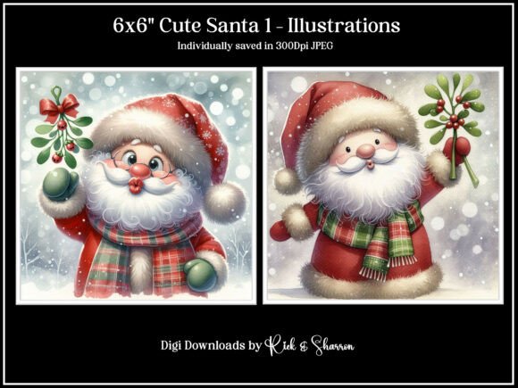 Charming Holiday Graphics: The 6x6 Cute Santa 1 - 1-4 JPEG Collection