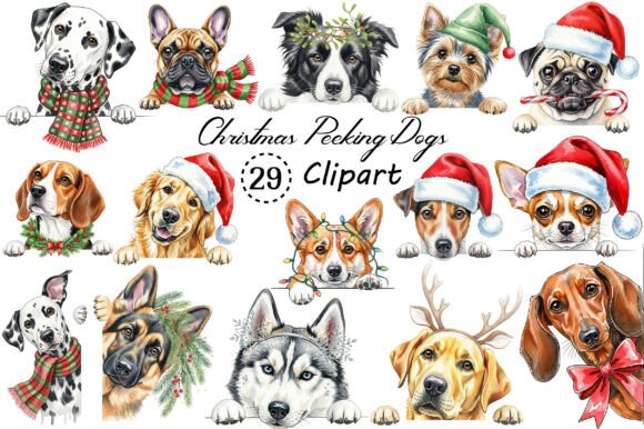 Christmas Peeking Dogs Clipart Png for Festive Designs