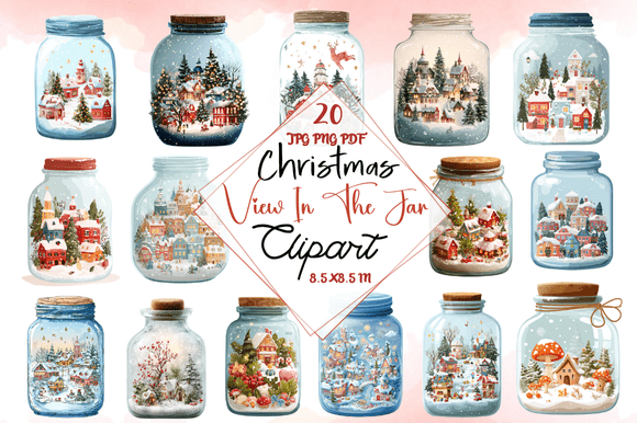 Christmas View in the Jar Clipart: A Festive Design Asset