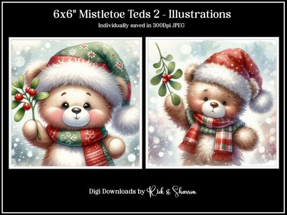 Enhance Your Festive Designs with 6x6 Mistletoe Teds 2 - 5-8 JPEG