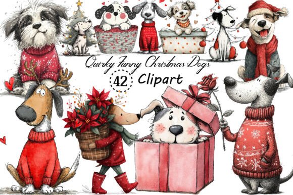 Quirky Funny Christmas Dogs Clipart: A Designer's Holiday Asset