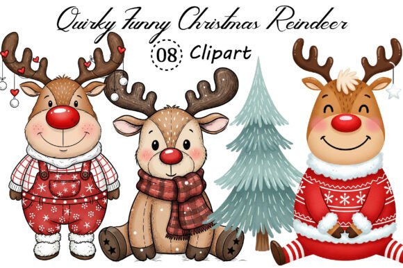 Quirky Funny Christmas Reindeer Clipart: Elevate Your Designs