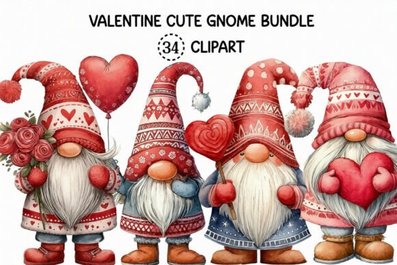 Valentine Cute Gnome Clipart Bundle for Designers
