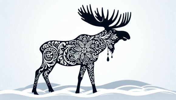 Winter Wilderness: Moose in the Snow Illustration